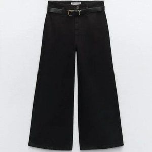 ZARA Z1975 BELTED HIGH RISE CROPPED WIDE LEG JEANS